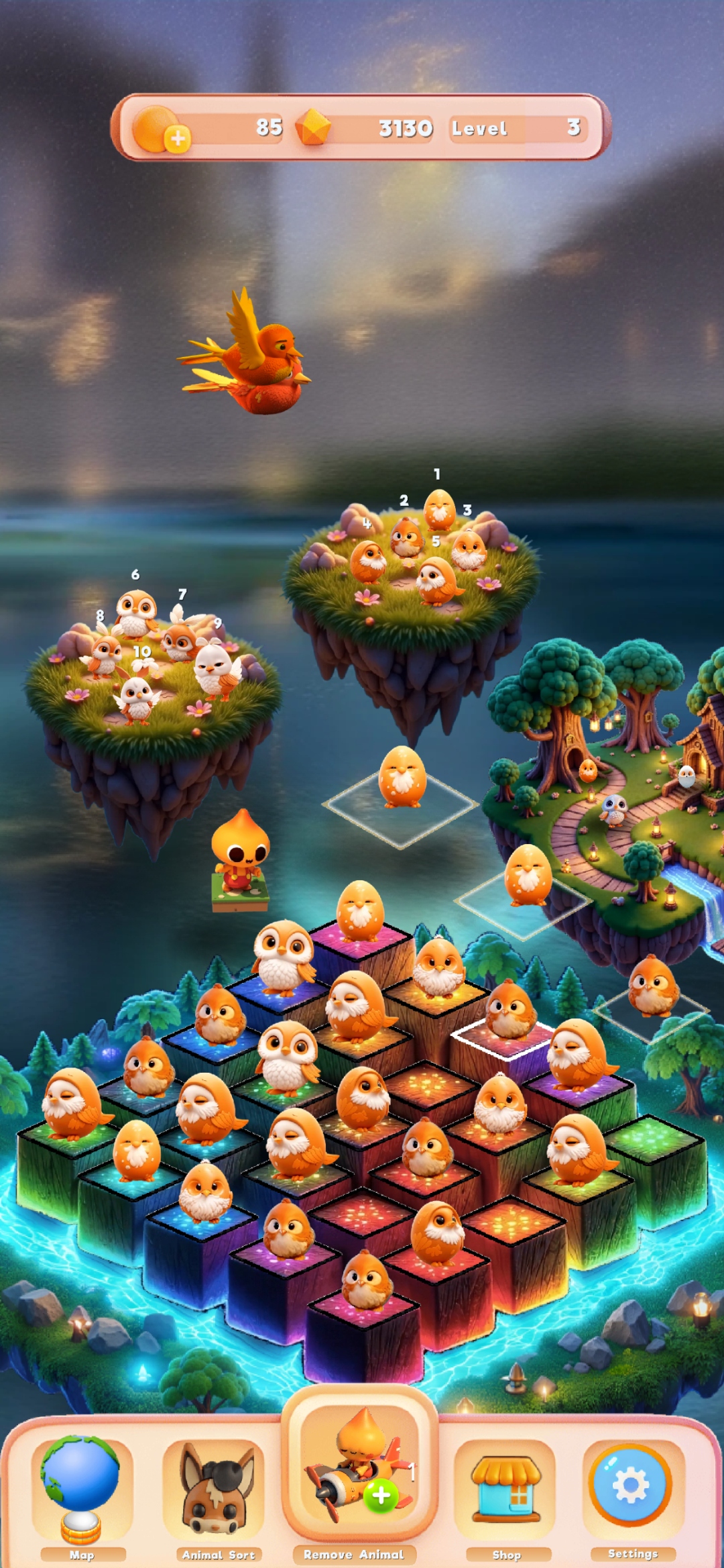 Blobby 3D Floating Islands and Animal Merge Puzzle Board