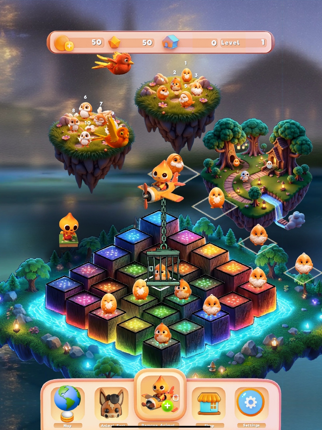 Remove Animal tutorial highlighting an owl on the puzzle board