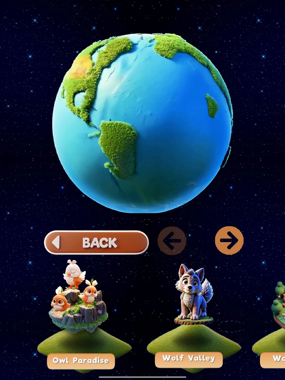 Blobby world map with Owl Paradise and Wolf Valley