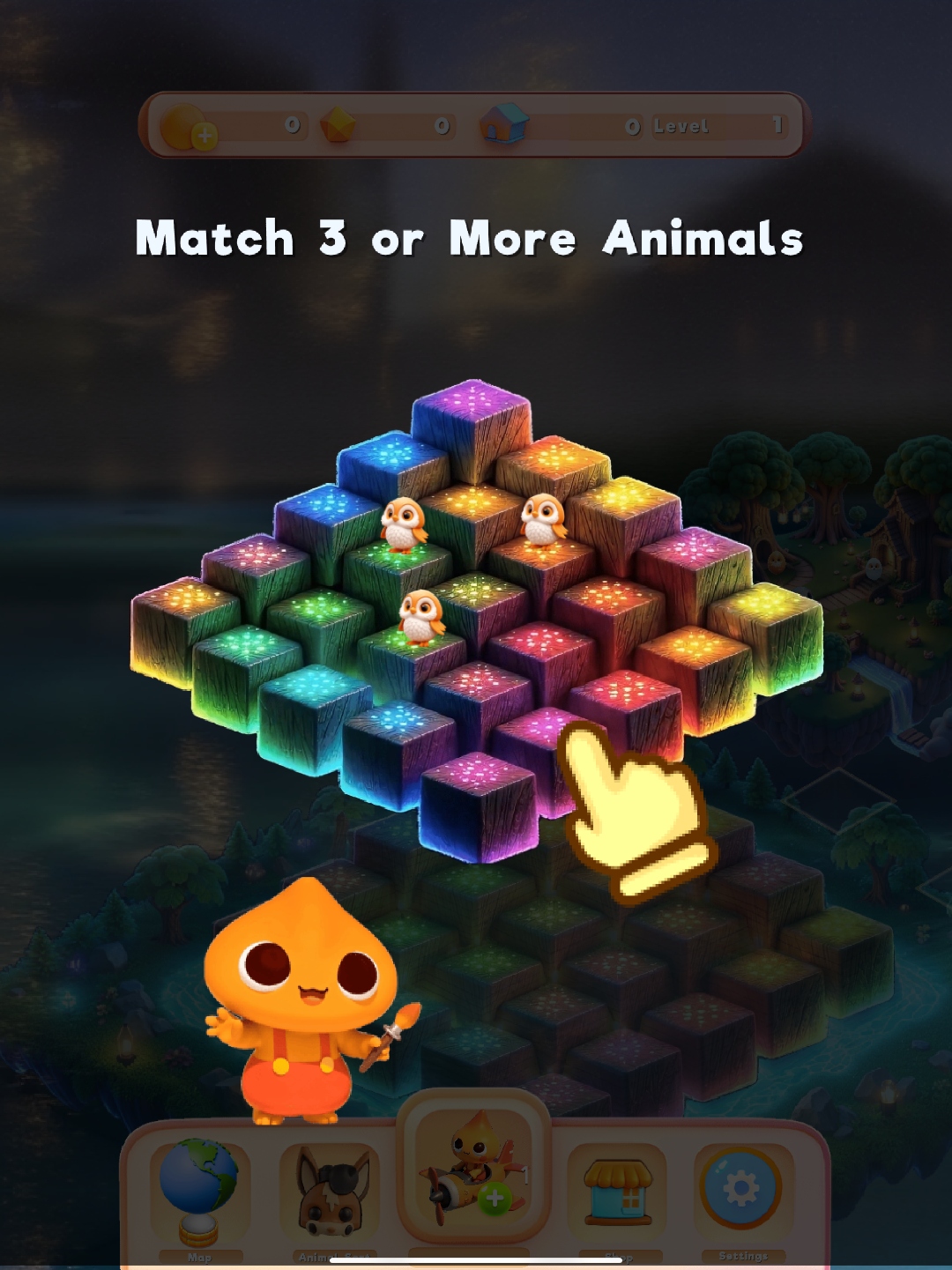 Blobby tutorial opening screen introducing the main puzzle board